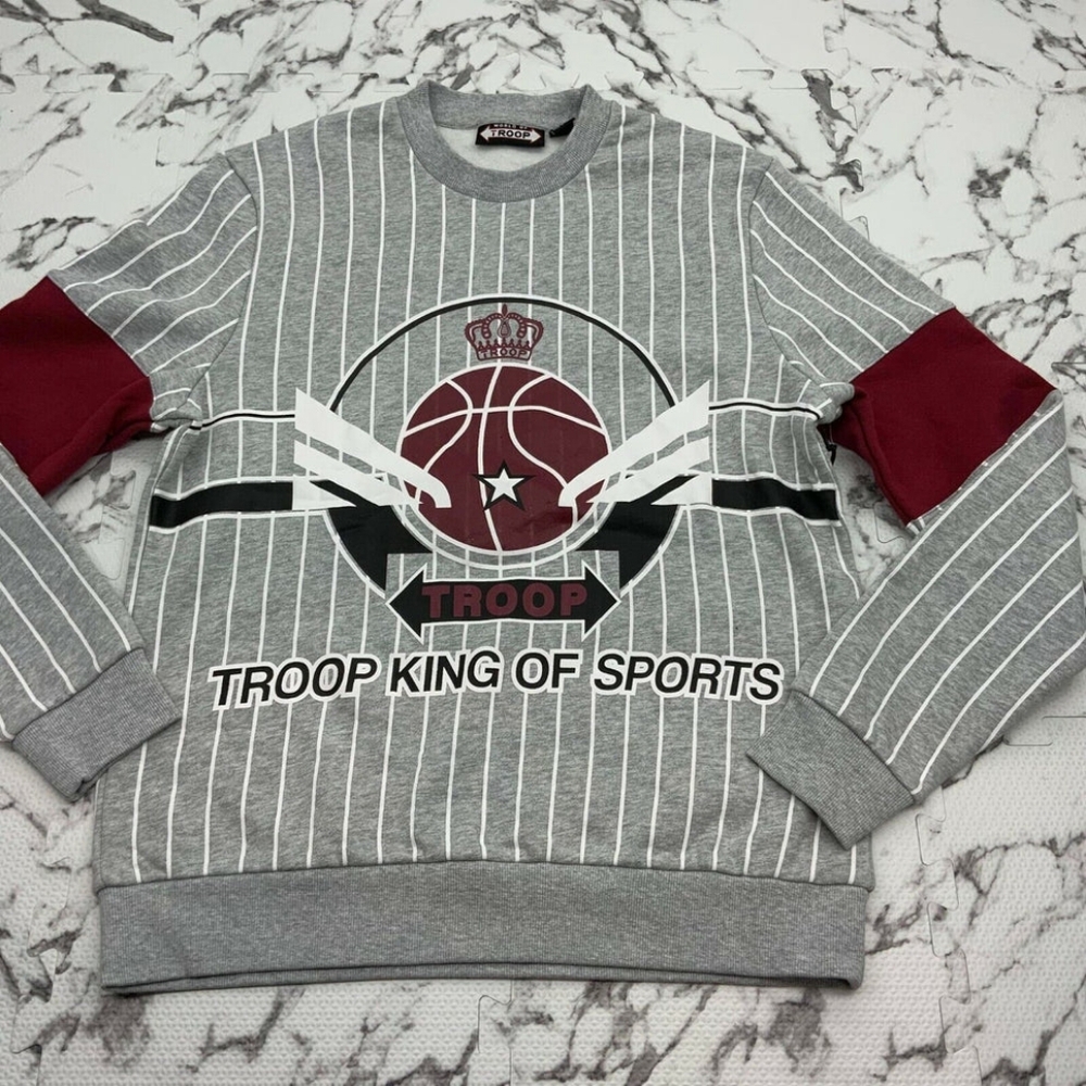 Men's Troop Grey | Burgundy | White Stripes Crewneck Sweater NWT